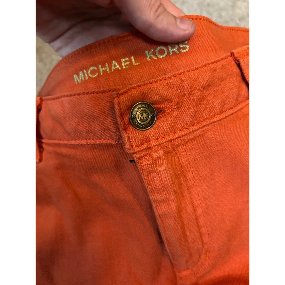 Michael Kors Pants Women 8 Orange Persimmon Stretch Cotton Slim Straight